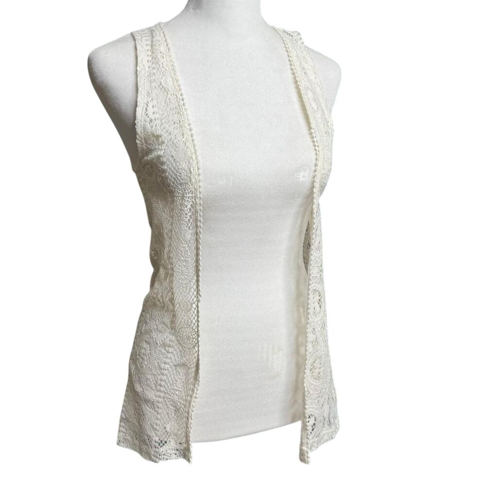 Mudd Ivory Crochet Sleeveless Open Cardigan Boho Y2K Small